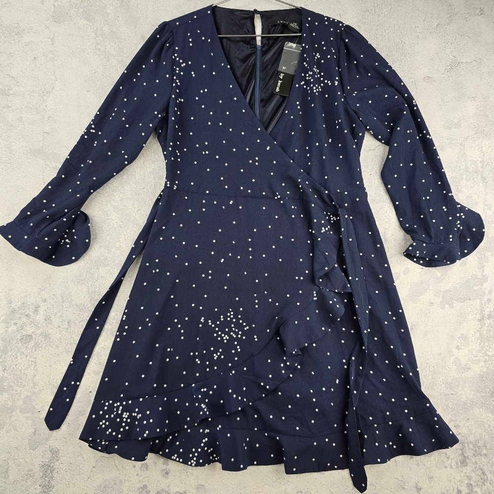Kersh Blue Wrap Dress with Bell Sleeves